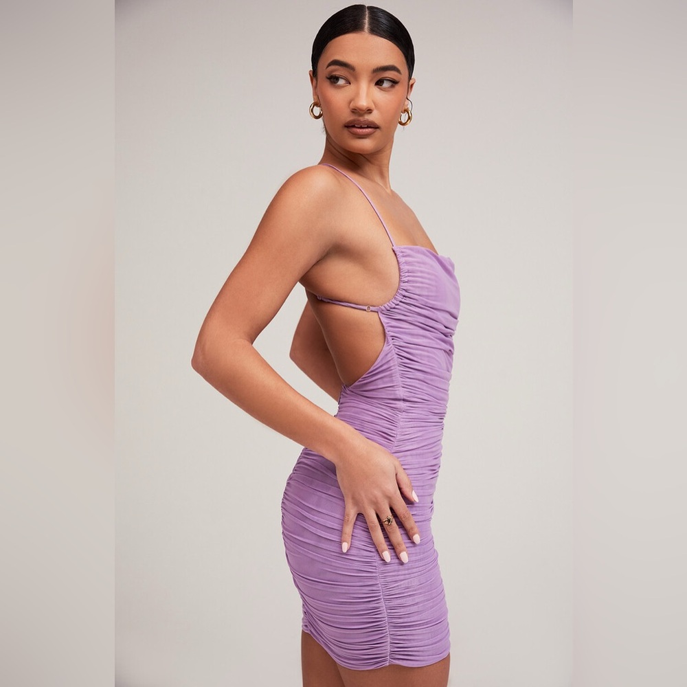 Mistress Rocks 'NIGHTSHADE' Lilac Ruched Mesh Dress - Picture 5 of 9
